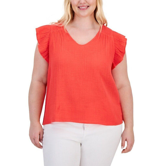 Style & Co. Plus Size Orange Flutter-Sleeve Top NWT