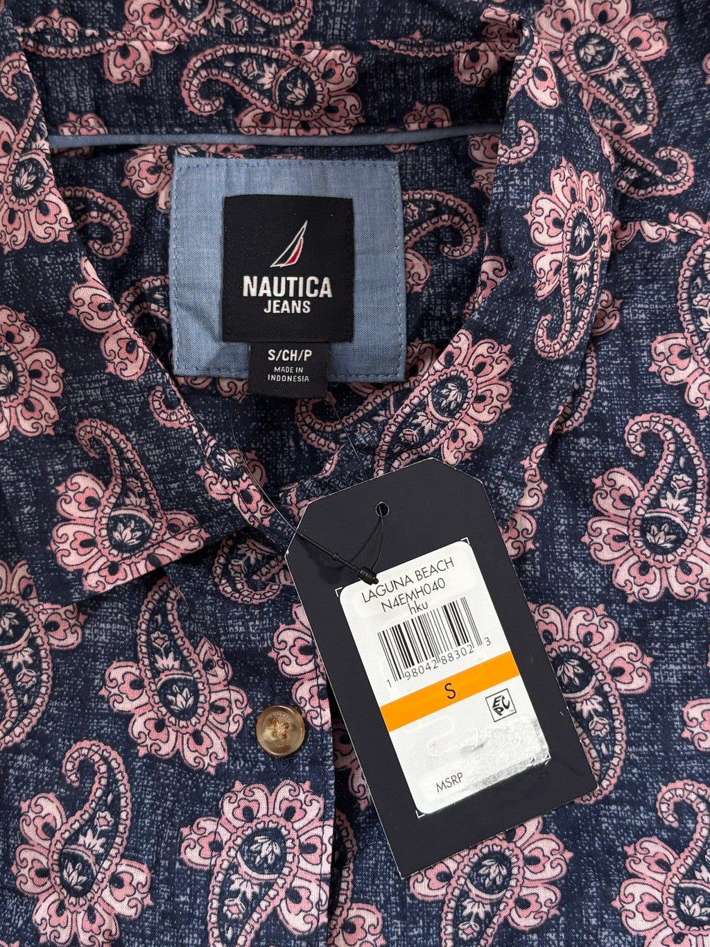 Nautica Jeans Size Small Blue & Pink Paisley Sleeveless Button Front Shirt NWT