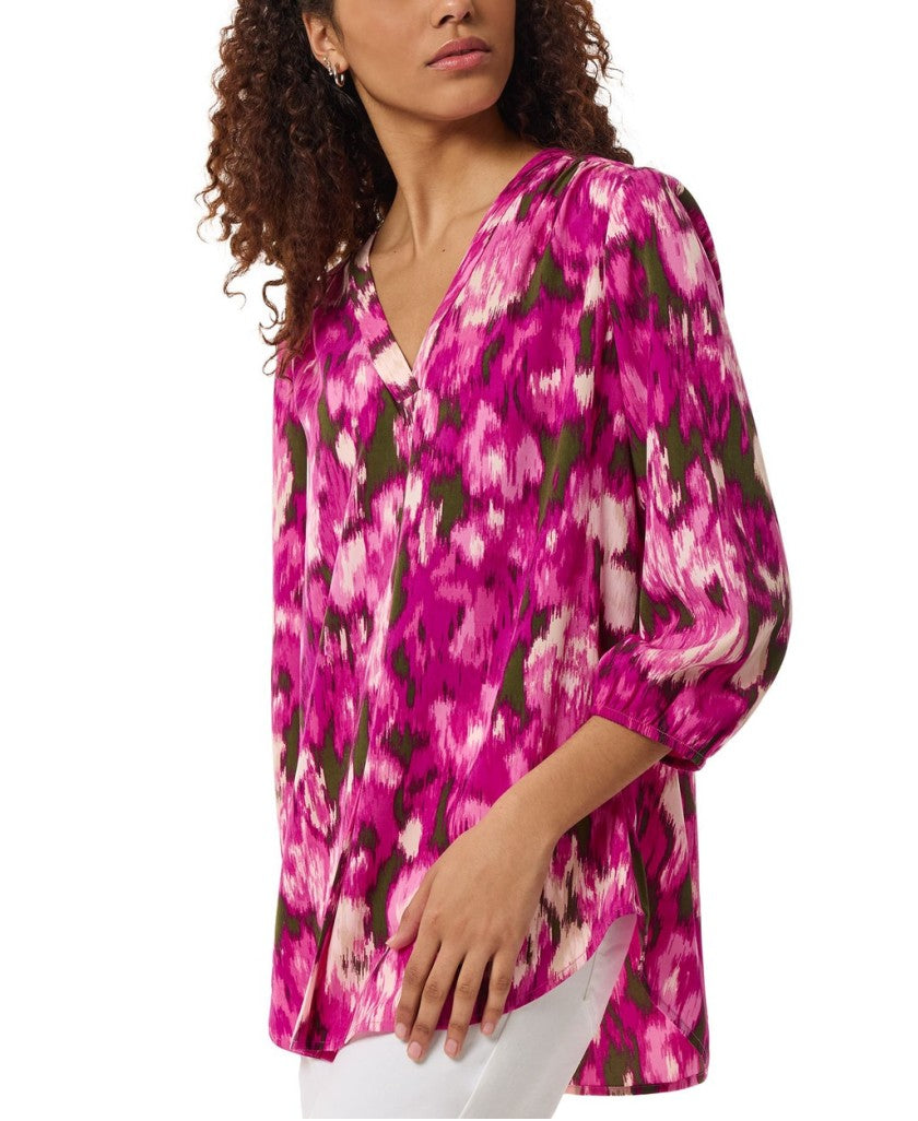 Jones New York Size Medium Petite Bright Pink Multi Print Blouse NWT