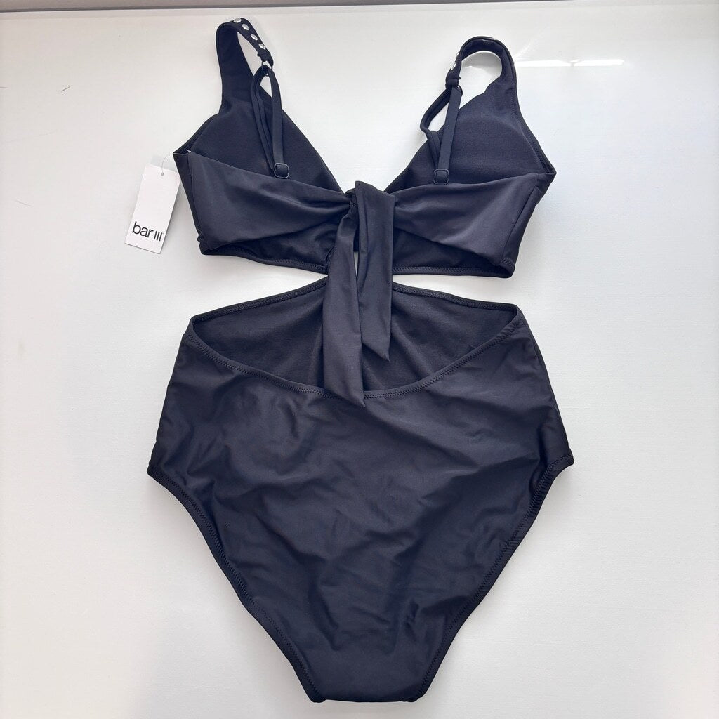 Bar III Women's Medium Black & Silver Stud Plunge One-Piece Swimsuit NWT