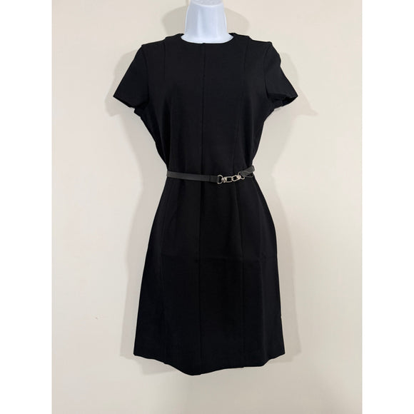 Alfani Women's Medium Petite Black Short-Sleeve Belted Dress NWT