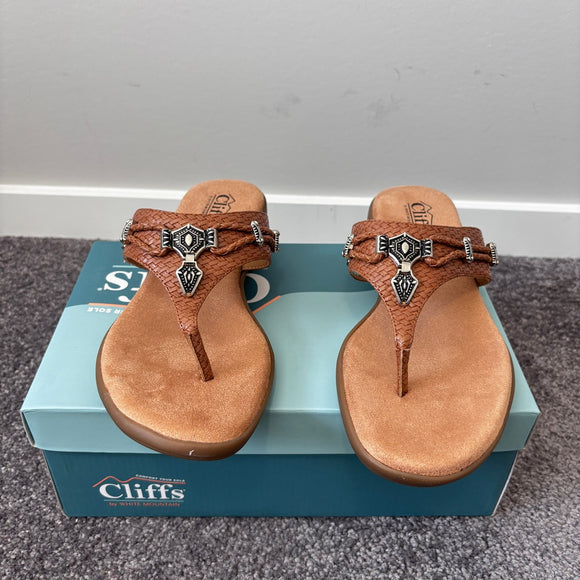 Cliffs by White Mountain Women's Size 8.5 Brown Bailee Embellished Sandals NIB