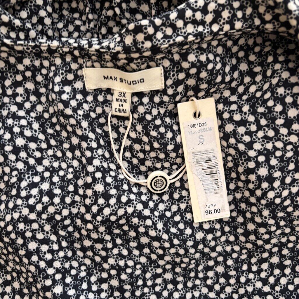 Max Studio Women's Plus Size 3X Black & White Ruffle Wrap Blouse NWT