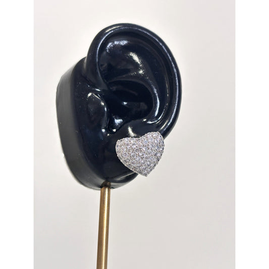 Silver Heart w/ Crystal Rhinestones Pave Clip-On Earrings NWT