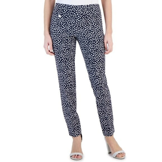 Alfani Petite Navy and White Printed Skinny Leg Pull-On Dress Pants NWT