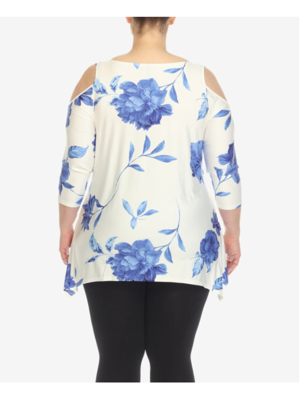 White Mark Women's 3XL Floral Cold Shoulder Tunic Top White & Blue NWT