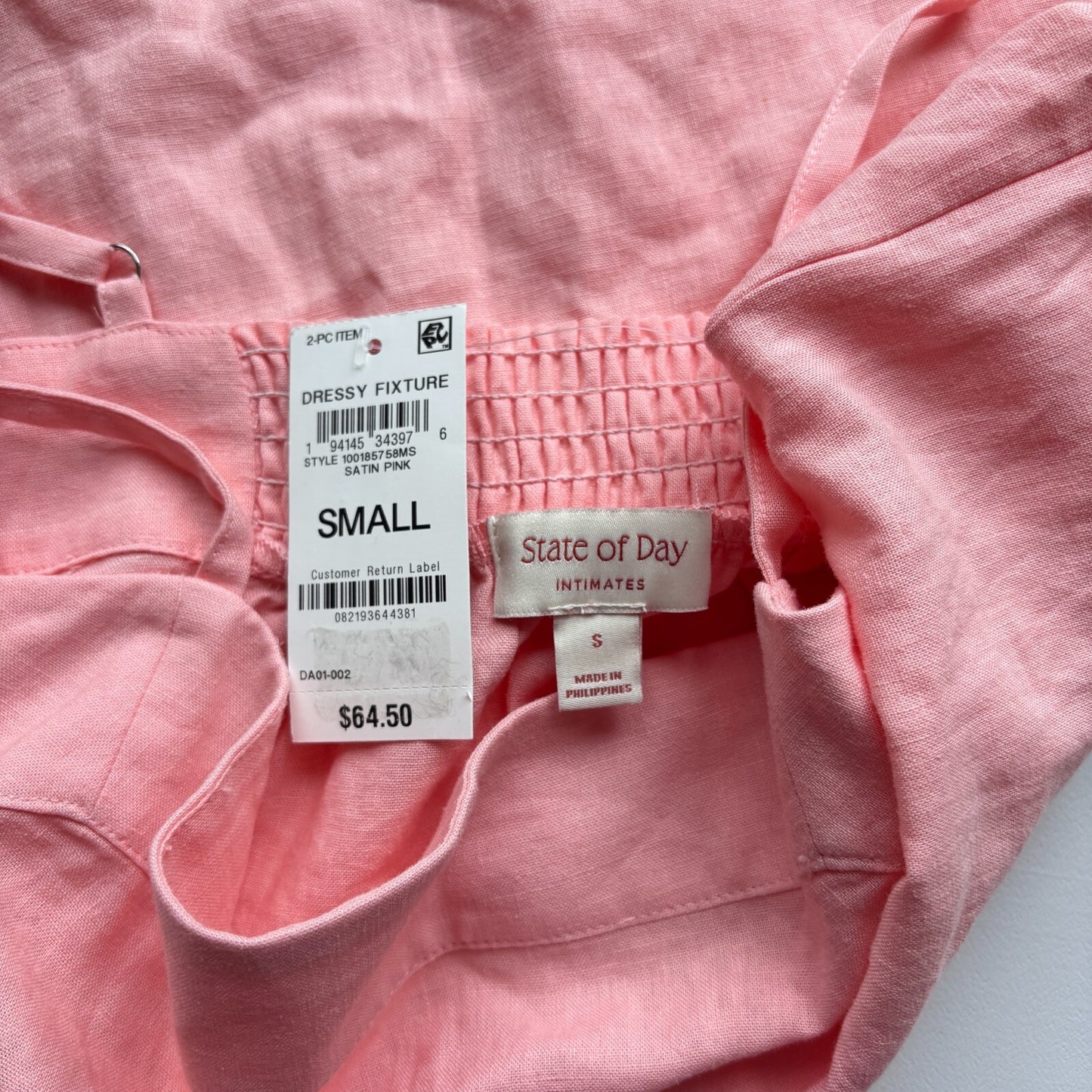 State of Day Women's Linen 2-Piece Pink Cami & Shorts Pajama Set NWT