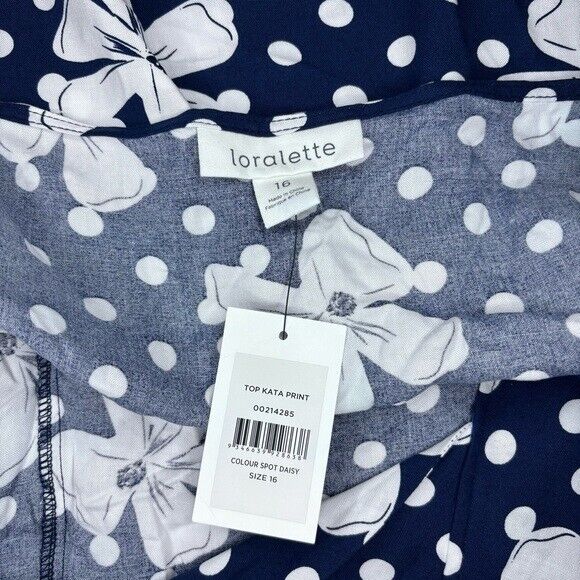 AVENUE Plus Size Kata Print Top - Blue with White - NWT