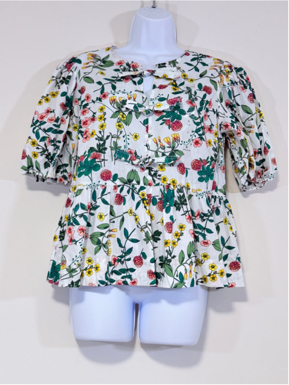 Nautica Jeans Women's Small White & Floral-Print 100% Cotton Peplum Top NWT