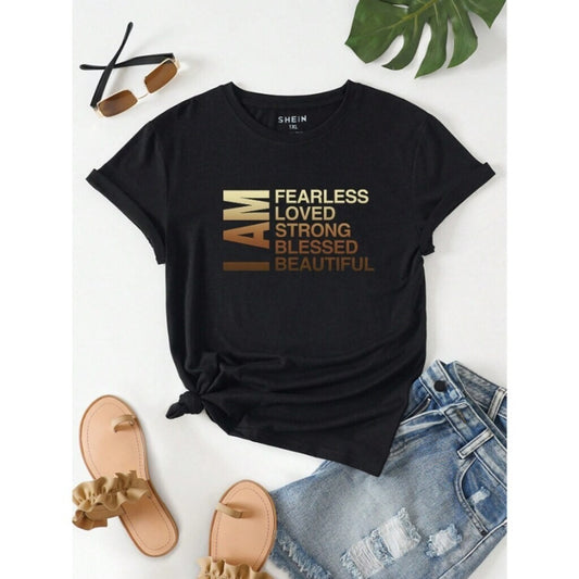 SHEIN Women's Boxy Oversized Black Graphic Tee - Fearless, Loved, Strong NIB