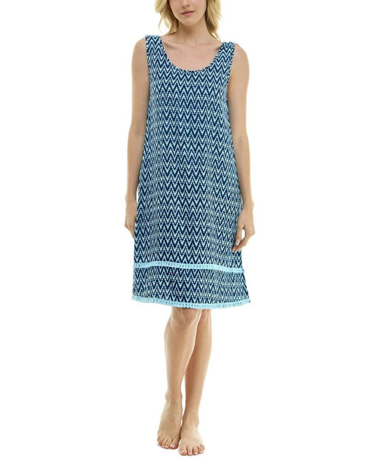Roudelain Women's Dark Blue Printed Tassel-Trim Tank Nightgown NWT