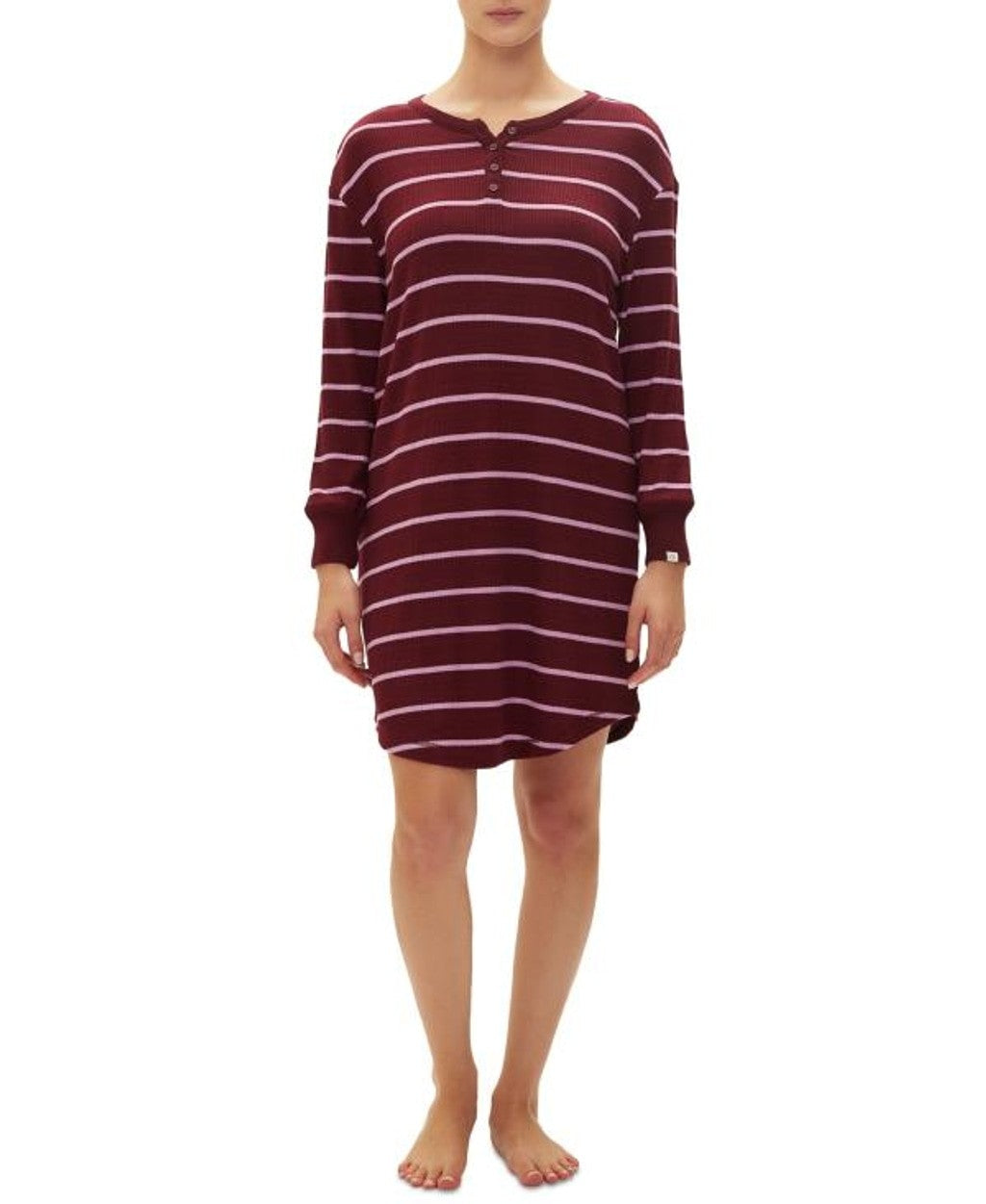 GAP Women's Small Maroon Striped Henley Dorm Long-Sleeve Sleepshirt / Dress NWT