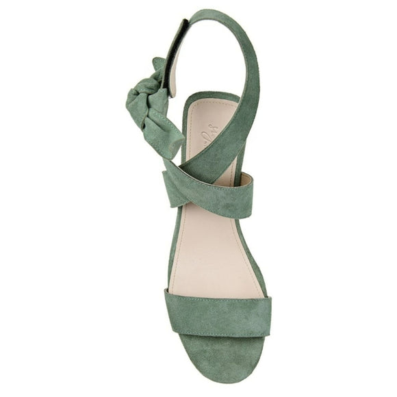 Journee Signature Women's 9.5 Green Leather Block Heel Sandals / Shoes NIB
