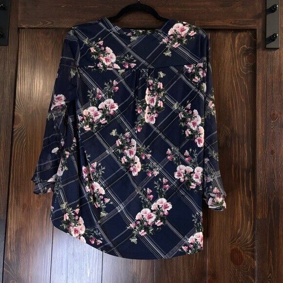 Charter Club Women's Size Small Navy Etching Garden Pink Floral Print Top NWT