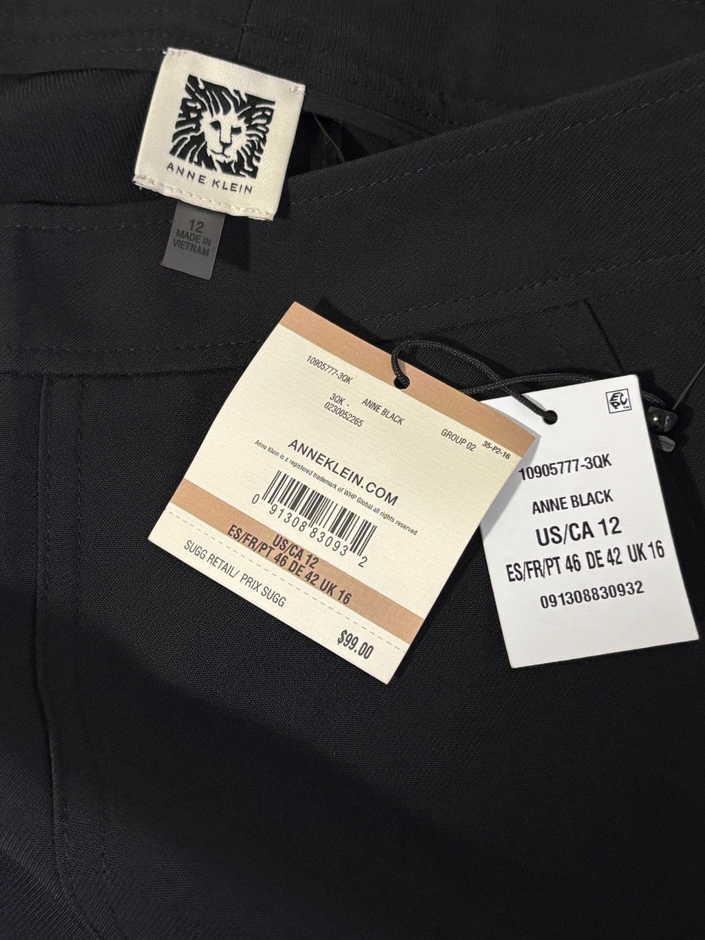 Anne Klein Women's Size 12 Black Slim Leg Ankle Pants / Dress Pants NWT