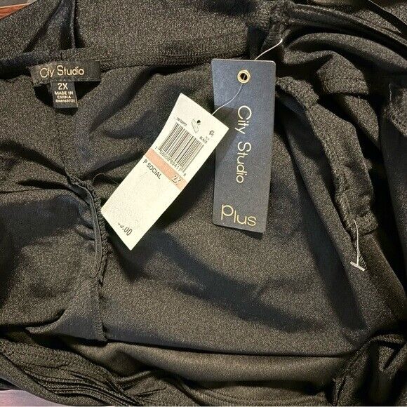 CITY STUDIOS Black Plus Size Stretchy Halter Faux-Wrap Dress NWT