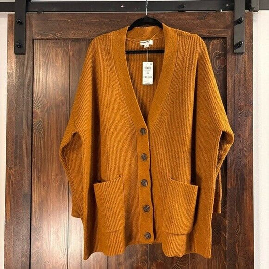 On 34th Plus Size Long Patch Chunky Knit Pocket Pecan Brown Cardigan NWT