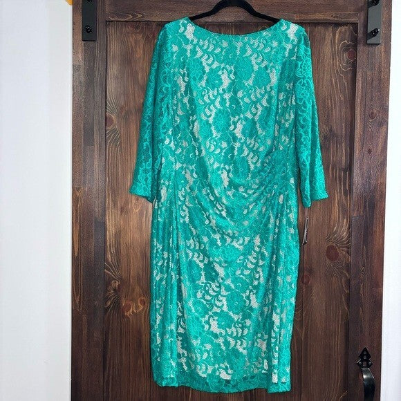 KASPER Plus Size Laurissa Green Lace over Pink Sheath Dress NWT