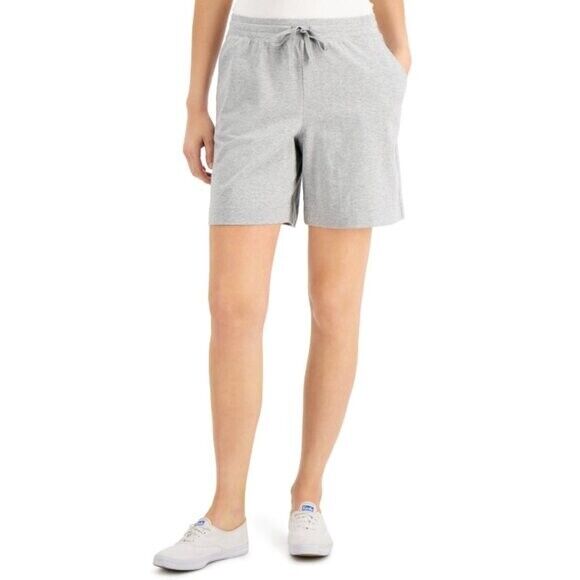 Karen Scott Pull-On Stretchy Elastic Waist Knit Casual Grey Shorts NWT