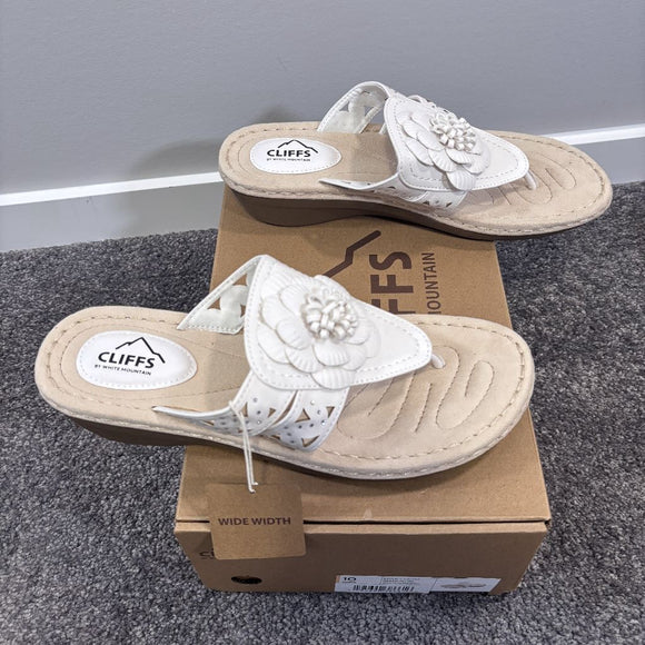 Cliffs by White Mountain Women's 10W & 11W White Cynthia Flower Sandals NIB