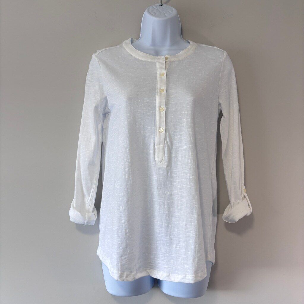 Style & Co Women's Small 100% Cotton White Cuffed-Sleeve Henley Top NWT