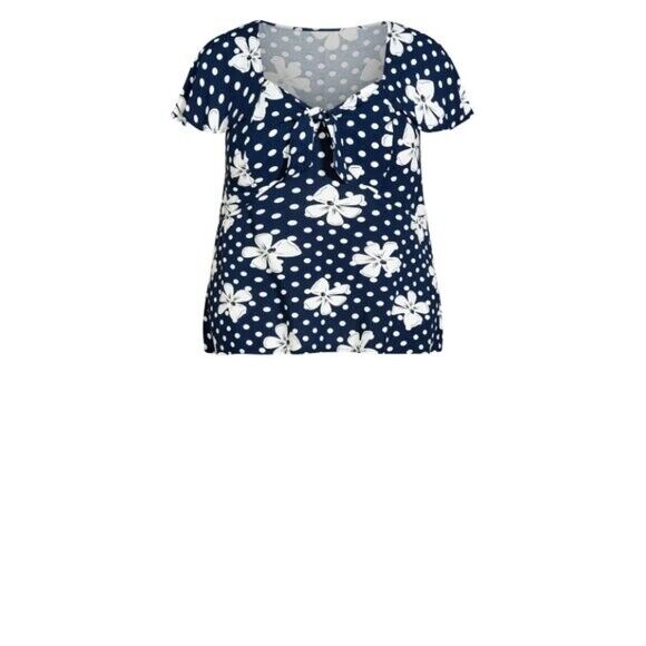AVENUE Plus Size Kata Print Top - Blue with White - NWT