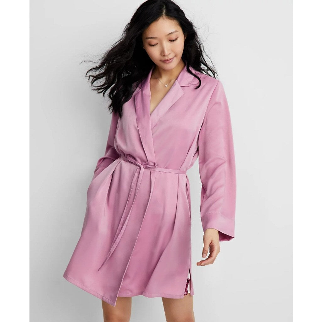 State of Day Women's Luxury Purple Crepe de Chine/ Satin Self-Tie Robe NWT
