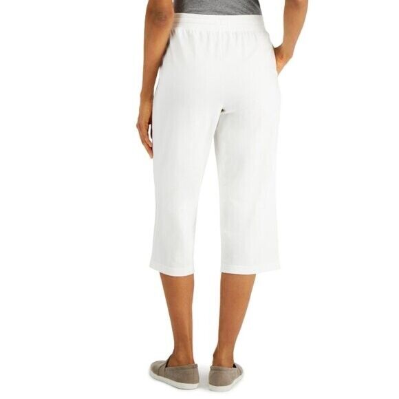 Karen Scott Knit Capri Pull on White Capri Jogger / Sweat Pants NWT