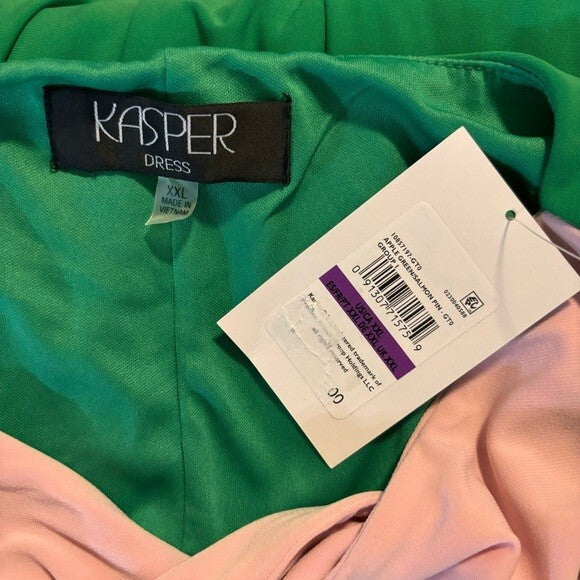 KASPER Women's Green and Pink Colorblock Knot-Neck Bodycon Dress NWT