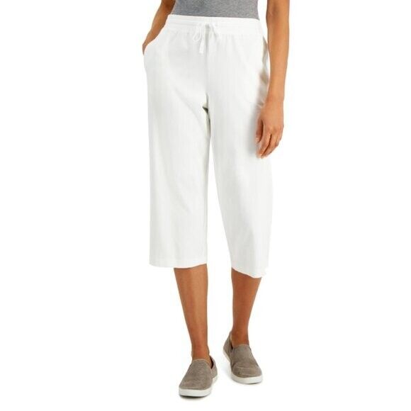 Karen Scott Knit Capri Pull on White Capri Jogger / Sweat Pants NWT
