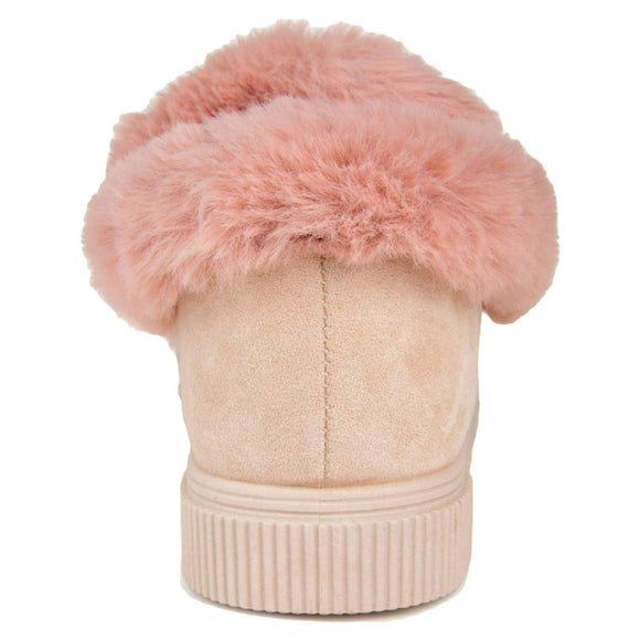 Journee Collection Women's 8 Pink Khaki Faux Fur Moccasins Slippers NIB