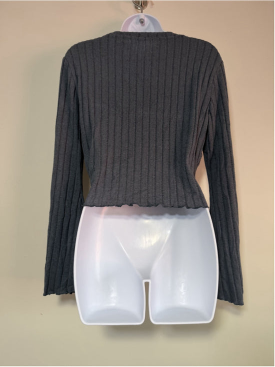 SHEIN Women's Large Soft Gray Ribbed Long Sleeve Crop Top NWT
