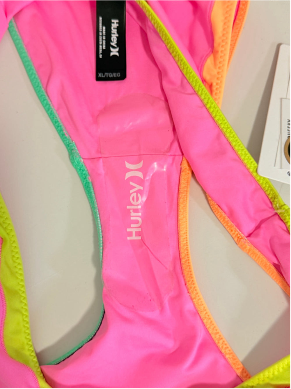 Hurley Size Extra Large Colorblock Neon Pink Cheeky Bikini Bottoms NWT