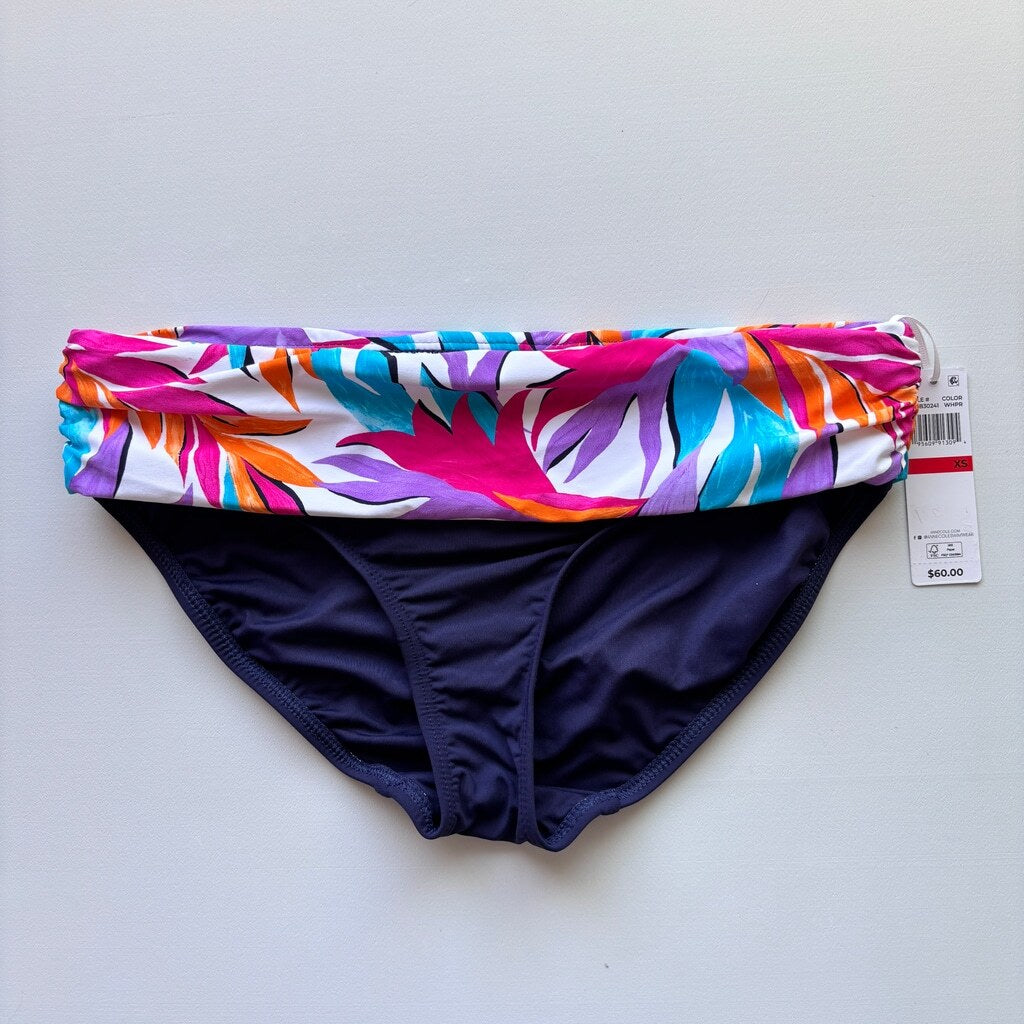 Anne Cole Women's Navy & Multicolor Foldover Bikini Bottoms NWT