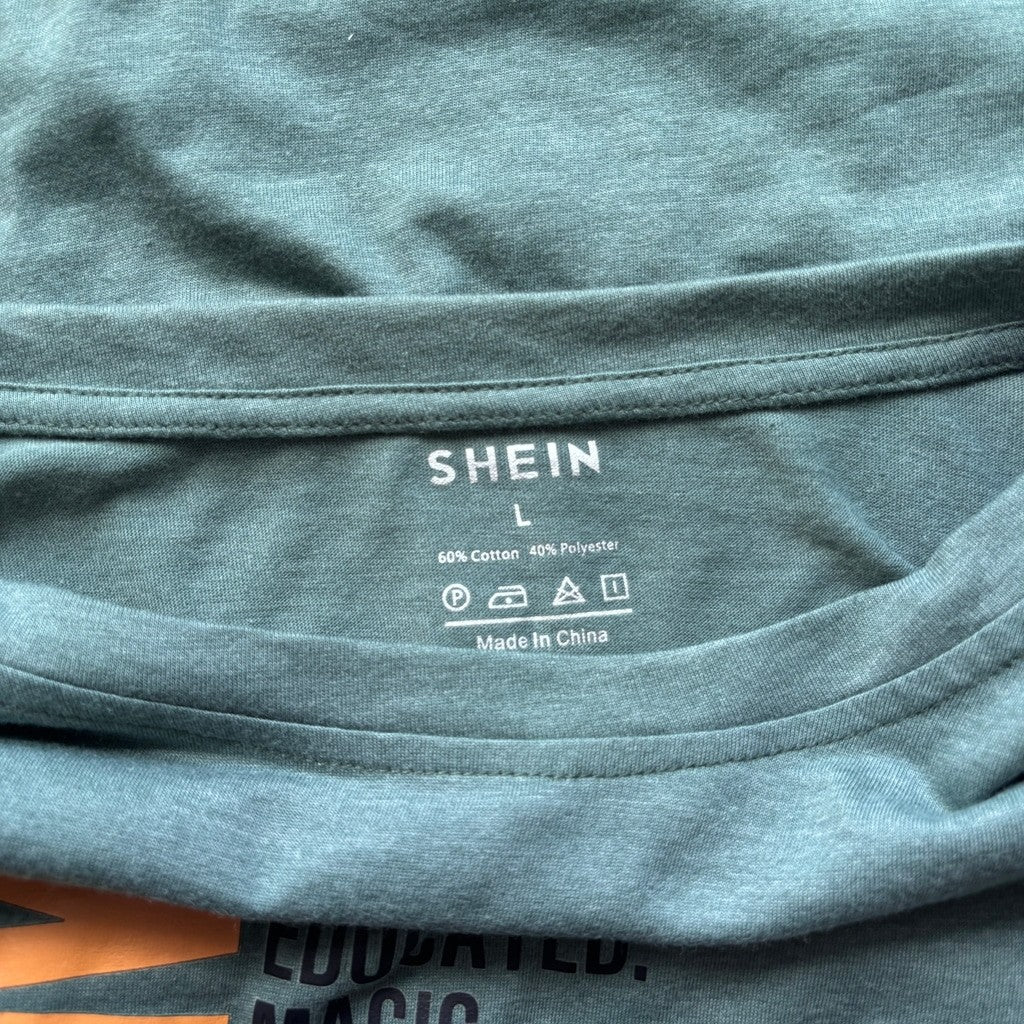 Shein Women's Blue "I AM..." Affirmations Graphic T-Shirt Size Large NIB