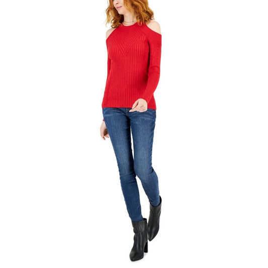 INC International Concepts Large Petite Cold-Shoulder Red Sparkly Sweater NWT