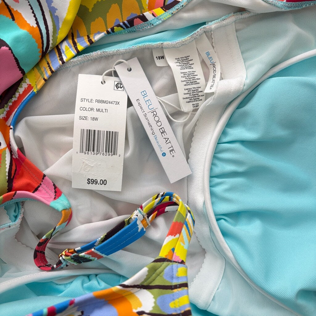 Bleu by Rod Beattie Plus Size Women's Colorfully Printed Tankini Top NWT