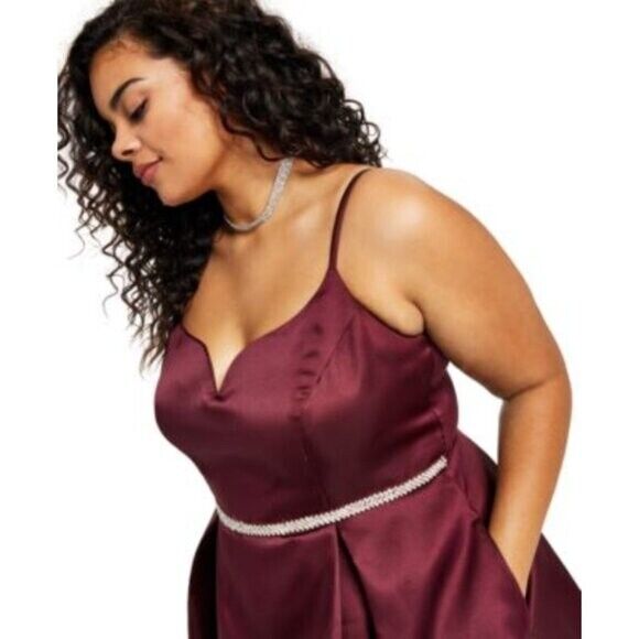 B Darlin Trendy Plus Size 16W V-Neck A-Line Formal Knee Length Burgundy Dress NWT
