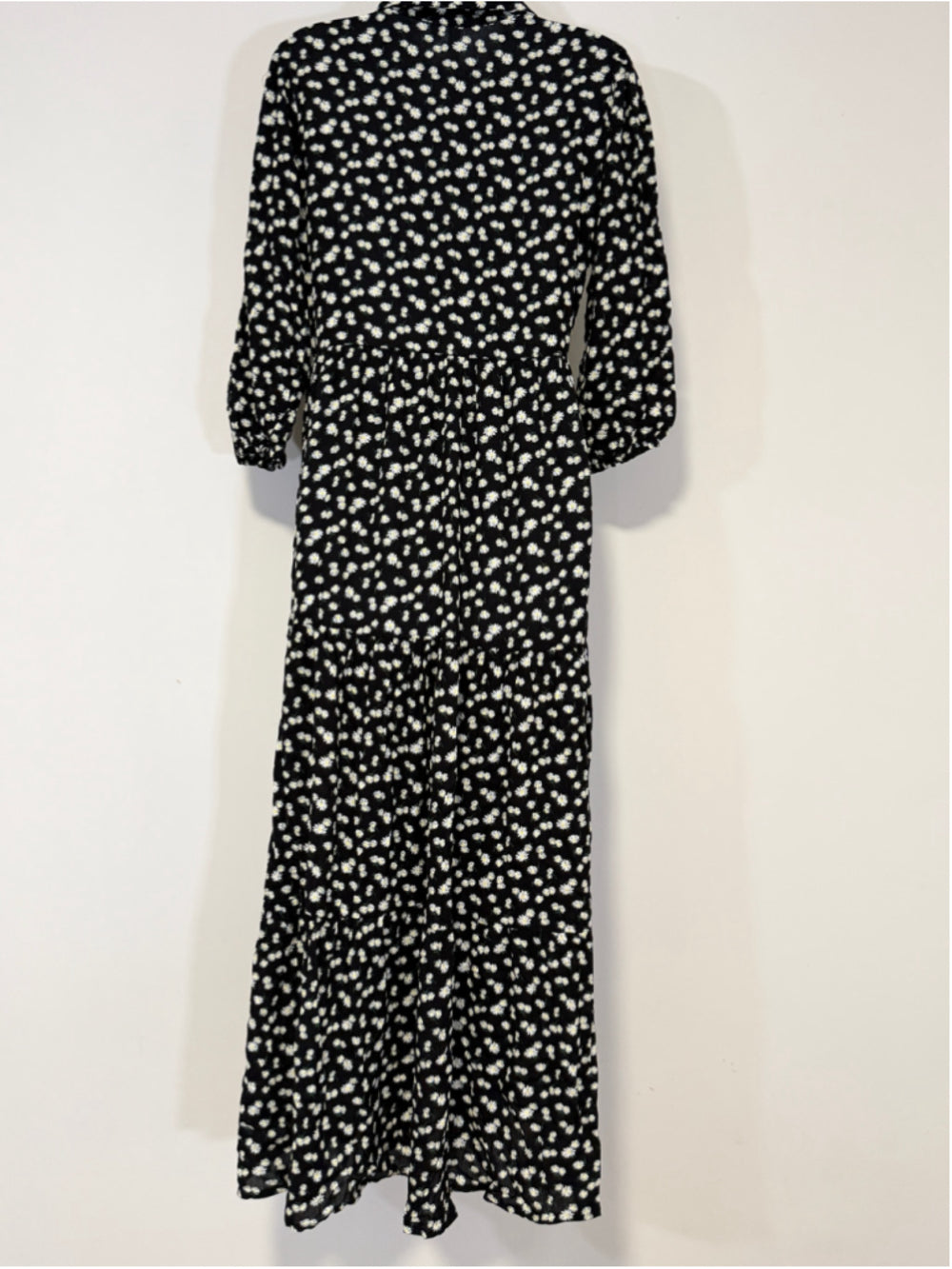 NY Collection Women's Medium Petite Black Floral Tiered Maxi Shirt Dress NWT