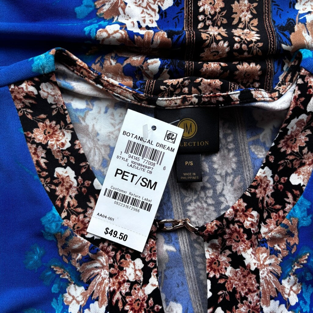 JM Collection Women's Small Petite Dark Blue Enchantment Floral Tunic NWT.