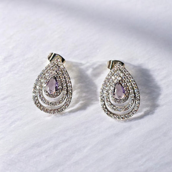 Women's Silver & Purple Cubic Zirconia Sparkly Earrings NWT