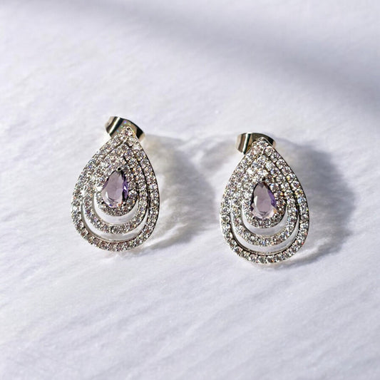 Women's Silver & Purple Cubic Zirconia Sparkly Earrings NWT