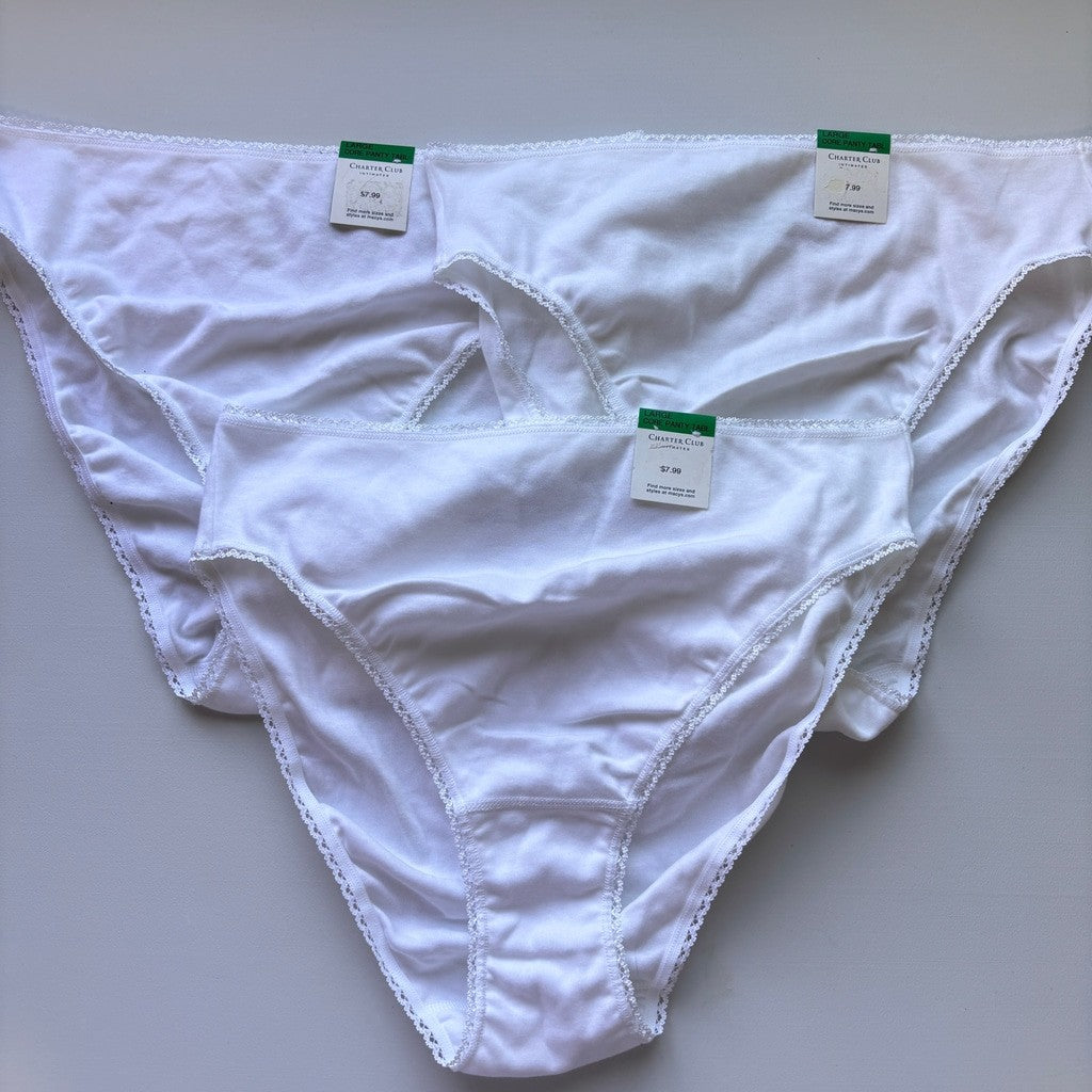 Charter Club Size Large 100% Cotton 3 Pack of White Brief Underwear NWT L48
