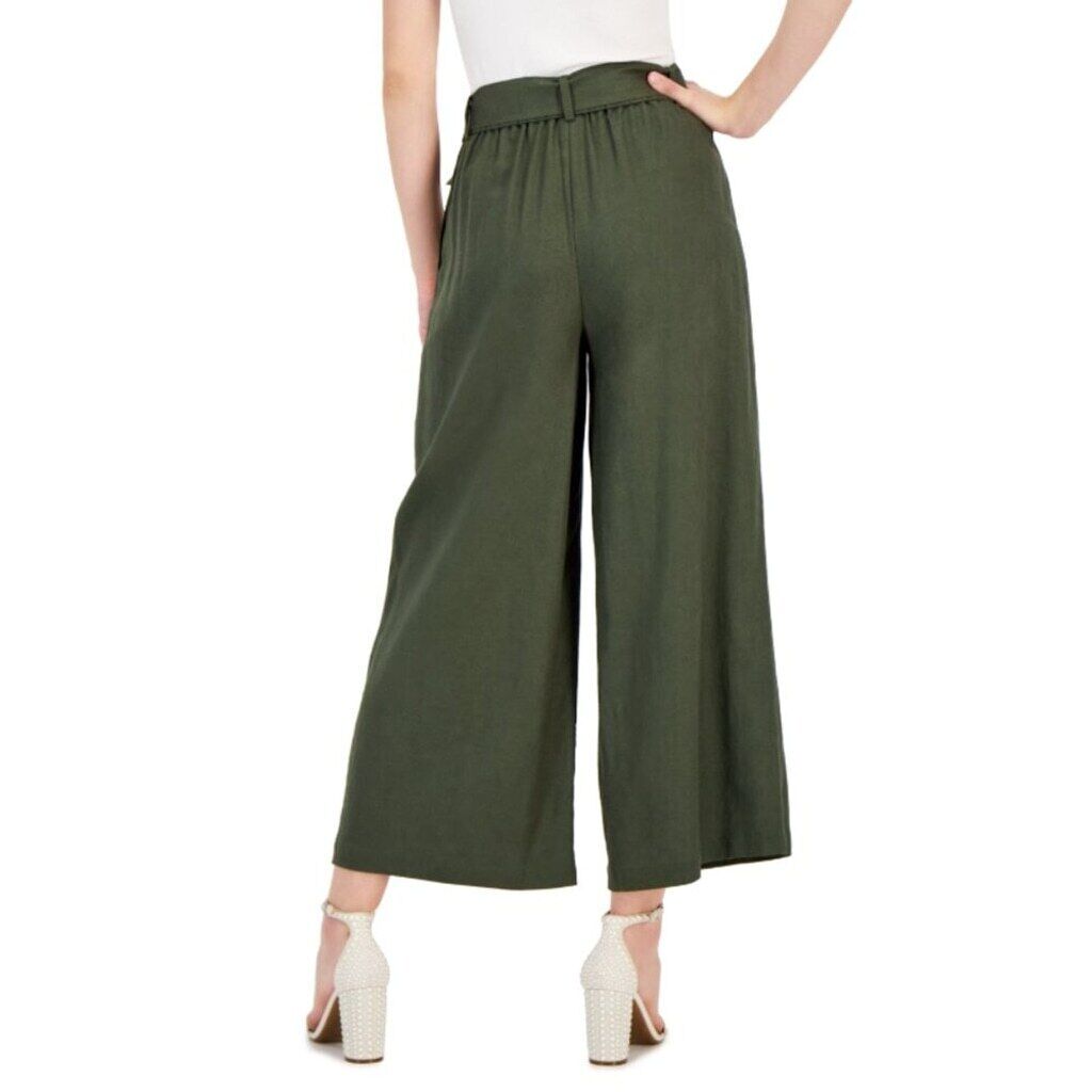 I.N.C. International Concepts Women's XL Green Linen Cropped Wide-Leg Pants NWT