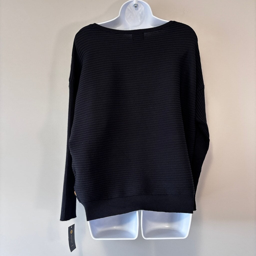 JM Collection Extra Large Petite Gold Sequined Stripe Black Ribbed Sweater NWT