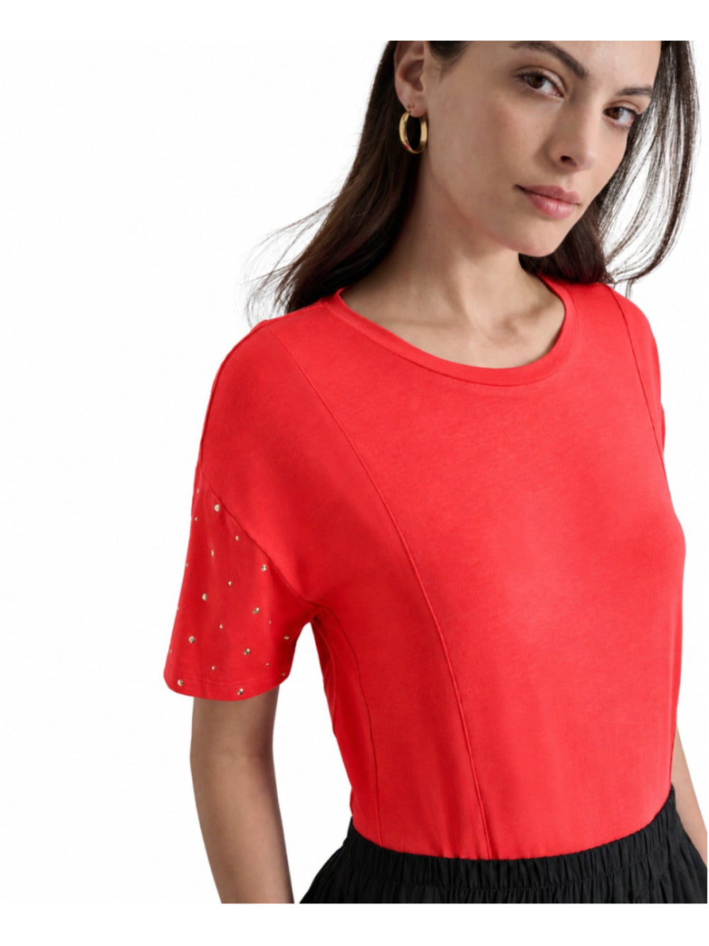 DKNY Size Medium Coral Stud Sleeve Tee Top Short-Sleeved T-Shirt NWT
