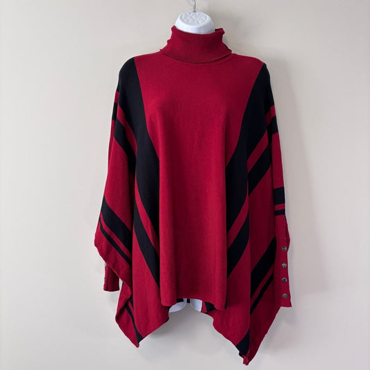 Alfani Women's XS Red &Black Striped Turtleneck Poncho Sweater NWT