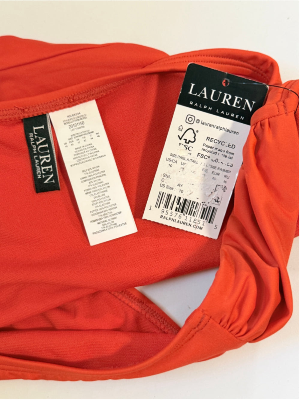 Ralph Lauren Women's Size 10 Orange Shirred Side Tab Hipster Swim Bottoms NWT