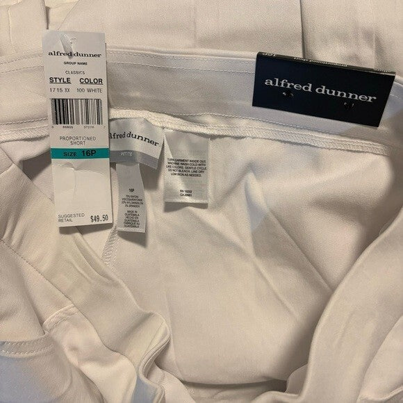 Alfred Dunner Petite Classic Allure White Dress Pants With Elastic Waist NWT