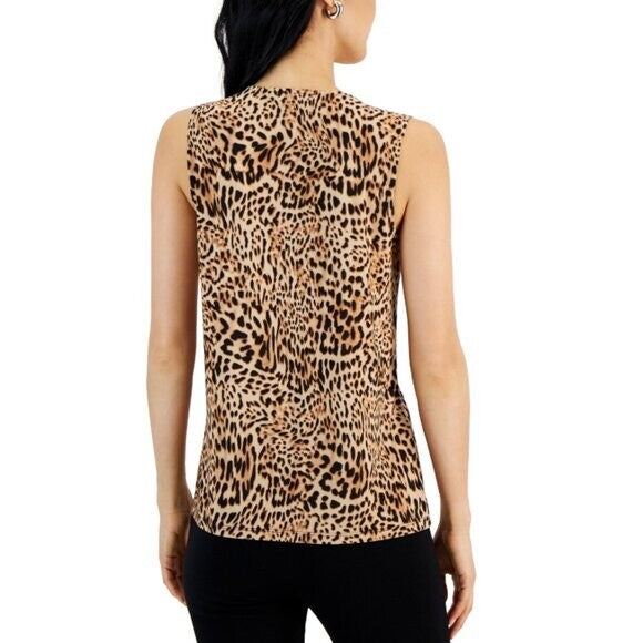 I.N.C. International Concepts Women's Sleeveless Leopard Printed 1/4-Zip Top NWT